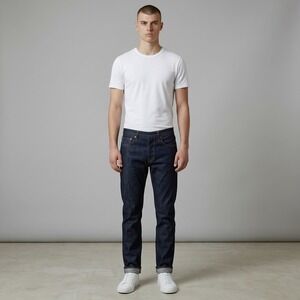 Tellason Elgin Jeans Mens 36x33 Blue White Oak Cone Selvedge Tapered Made USA